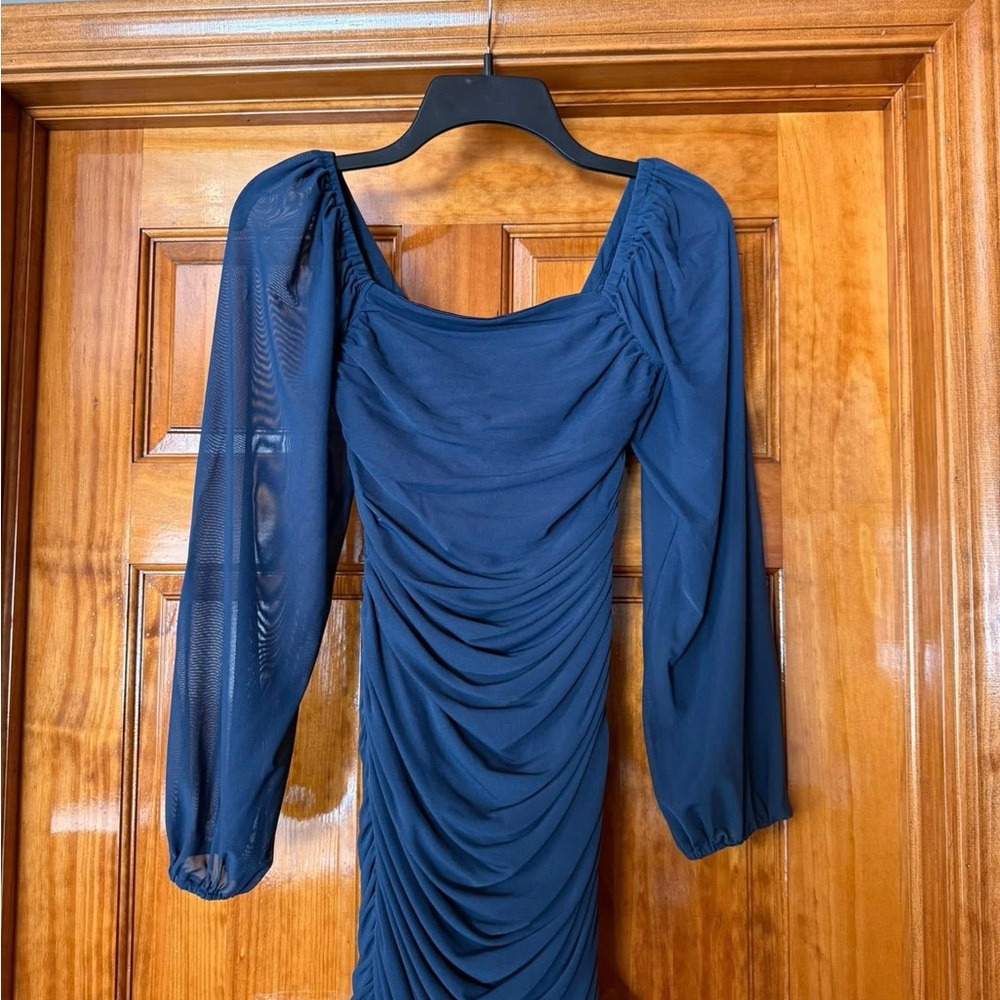 Elegant Navy Blue Ruched Dress